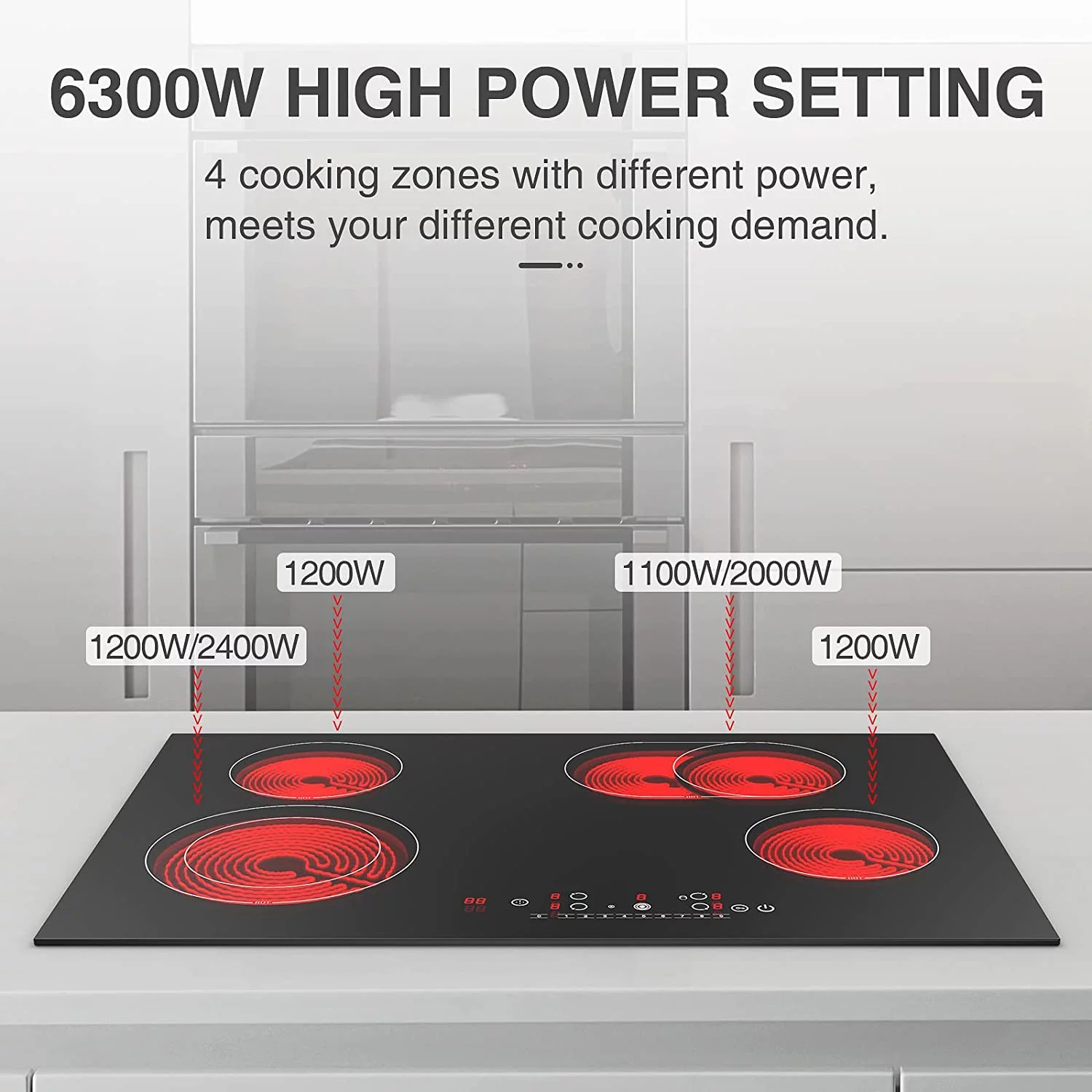 Electric Cooktop, 30 Inch Built-in Electric Stove, 6800W Ceramic Cooktop, 9 Heating Level Overheat Protection with Touch Screen, Timer & Safety Lock