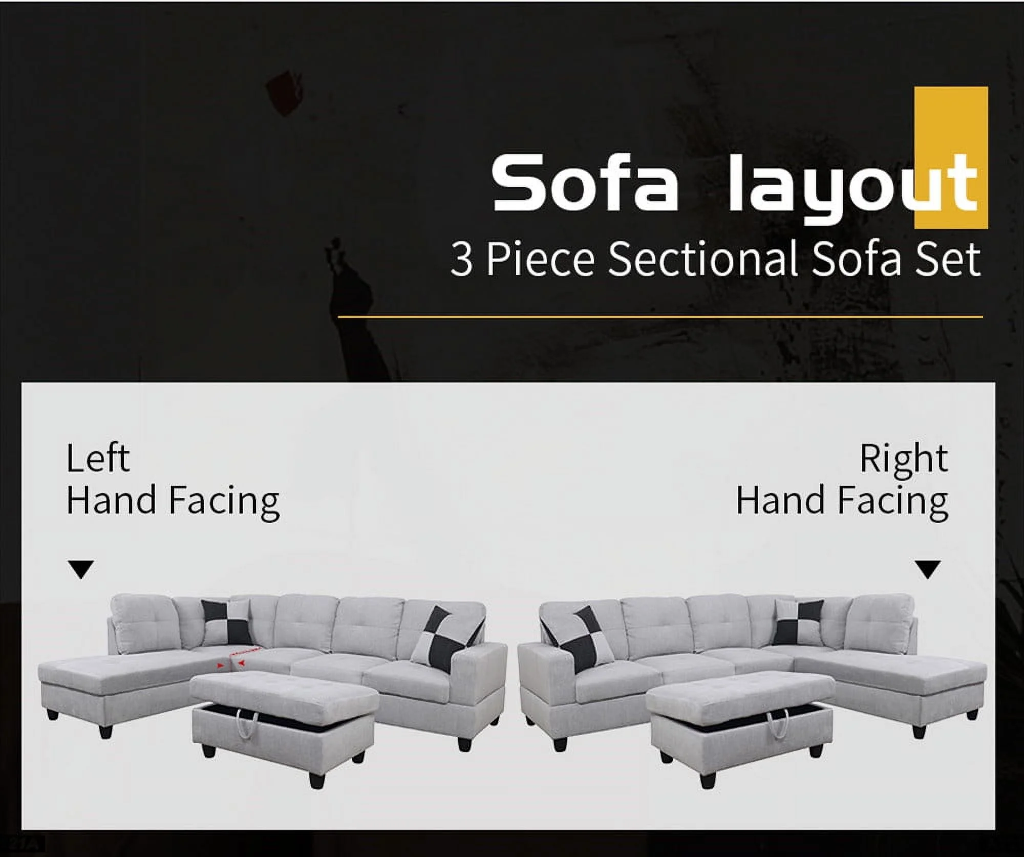 PonLiving Furniture_NEW STYLE_ Dark Gray Linen Sofa Set with Nailhead Trim PonLiving Furniture_NEW STYLE_ Dark Gray Linen Sofa Set with Nailhead Trim
