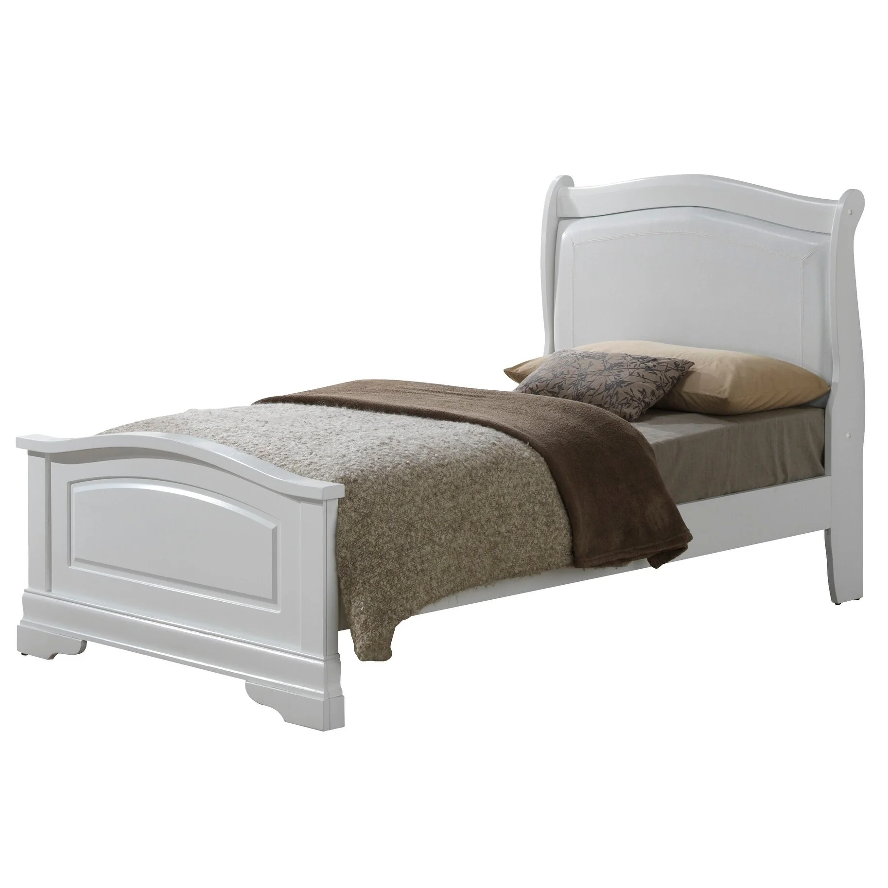 Glory Furniture Louis Phillipe Faux Leather and Wood Bed Antique White King Natural Traditional