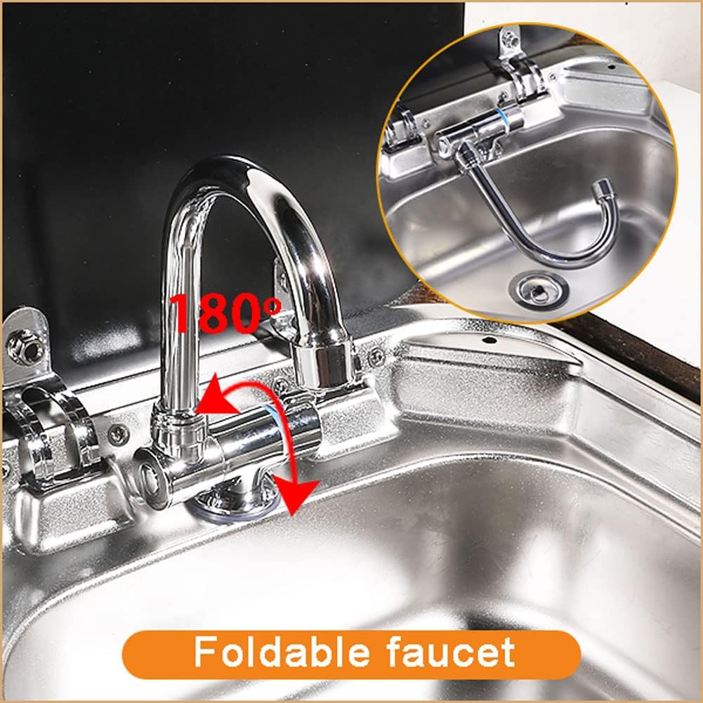 EzeXpreze RV Kitchen Sink Stainless Steel Hand Wash Basin Sink with Folded Faucet Tempered Glass Lid Washbasin for Camper Trailer Caravan (sink with