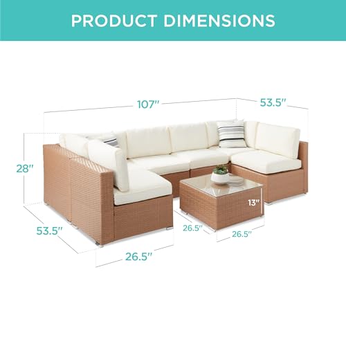 Best Choice Products 7-Piece Modular Outdoor Sectional Wicker Patio Conversation Set w/ 2 Pillows, Coffee Table, Cover Included - Gray/Navy