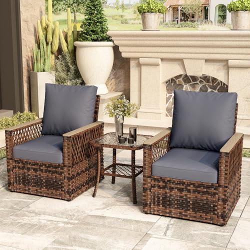 MELLCOM 4 Pieces Patio Furniture Set, Outdoor Wicker Chairs with Ottomans