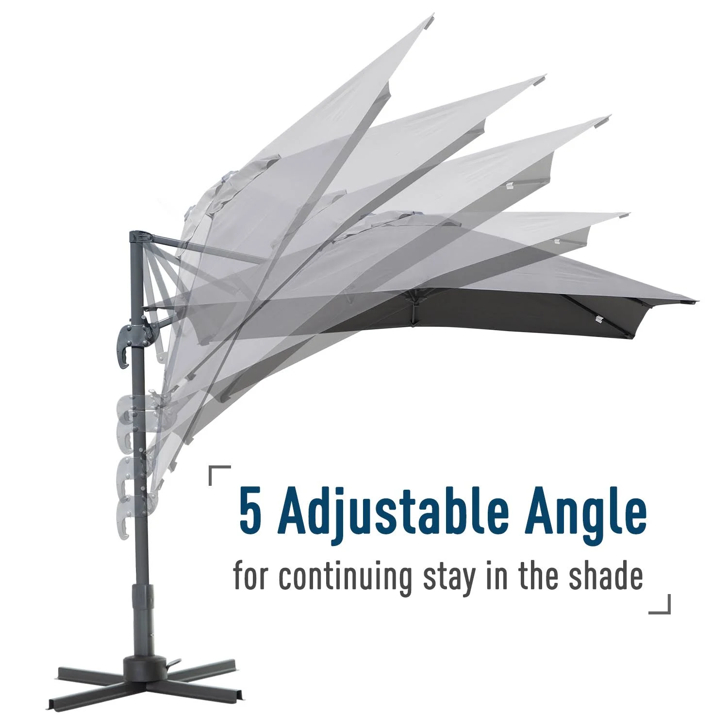 Outsunny 8& x 8& Square Offset 360 Degree Cantilever Market Patio Umbrella with Cross Base - Grey