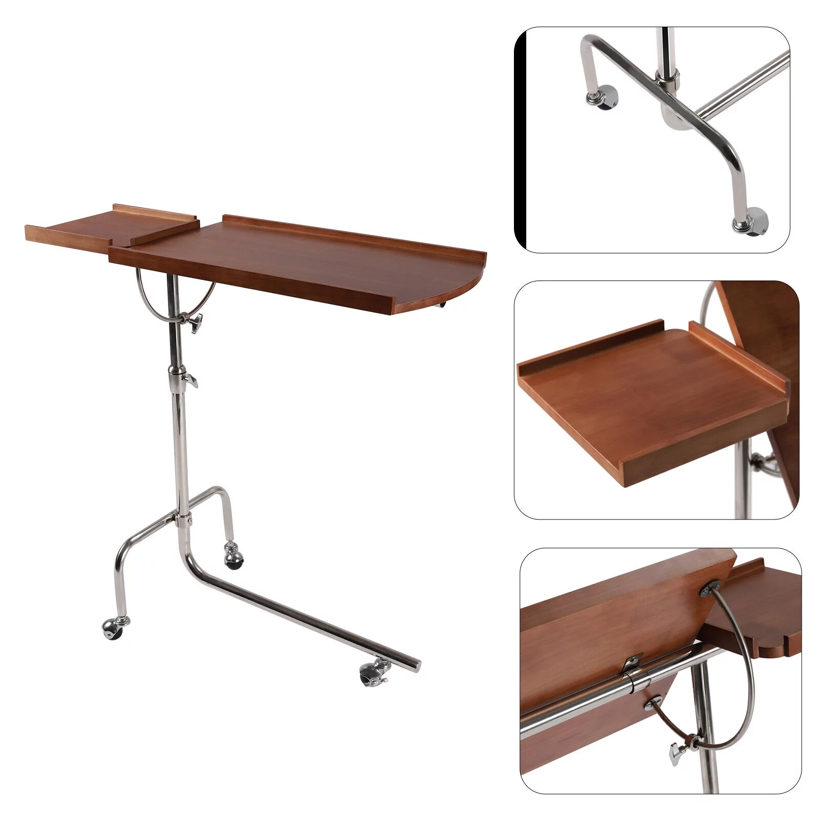 Miumaeov Swivel TV Tray Table C Shape Couch Sofa Table Tray Table Height & Tabletop Adjustable Solid Wood Oversized Table Laptop Desk End Table for