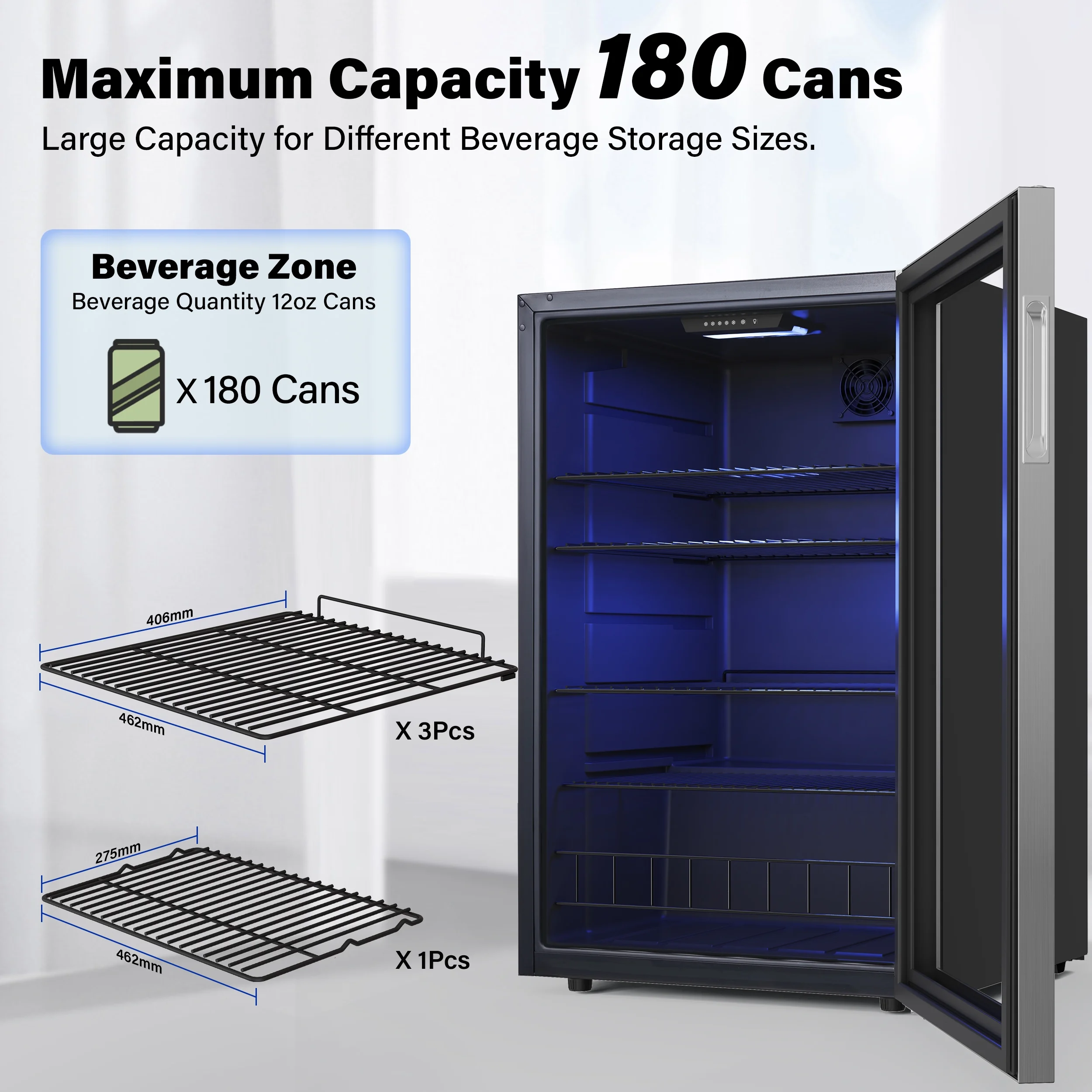 Yeego Beverage Refrigerator Cooler, 141-180 Can Freestanding Mini Beverage Fridge with Glass Door, Adjustable Shelving,4.59 Cu.ft.