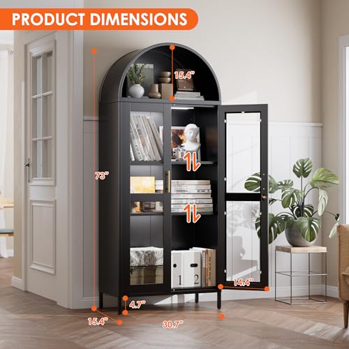 Tall Kitchen Pantry Cabinet, Metal Display Storage Cabinets with 4 Doors/2 Drawers for Kitchen Home Office Living Room, Assembly Required