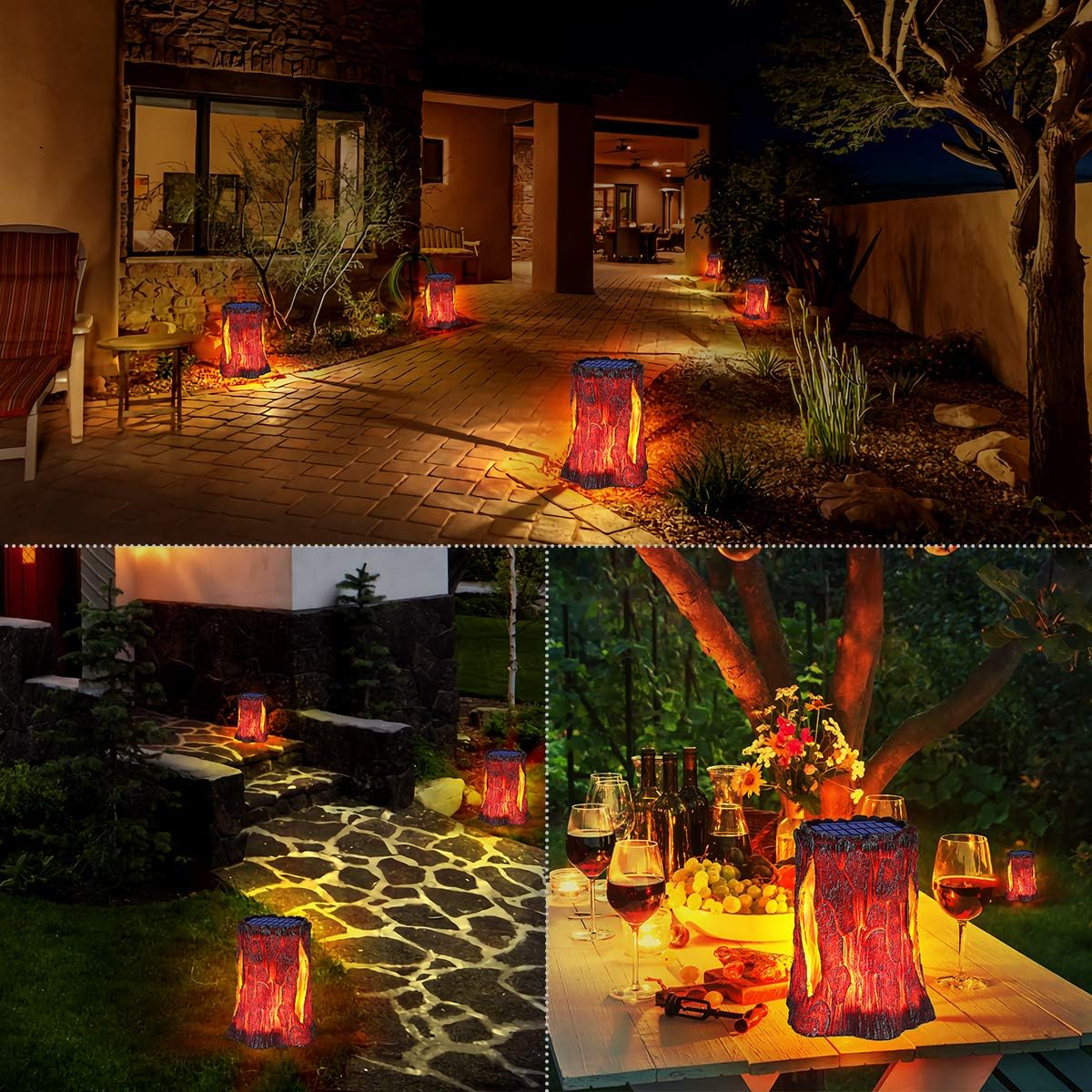 TomCare Solar Lights Outdoor Upgraded Larger Size Flickering Flame Solar Stump Lights Outdoor Decorative Solar Lantern Waterproof Patio Lights