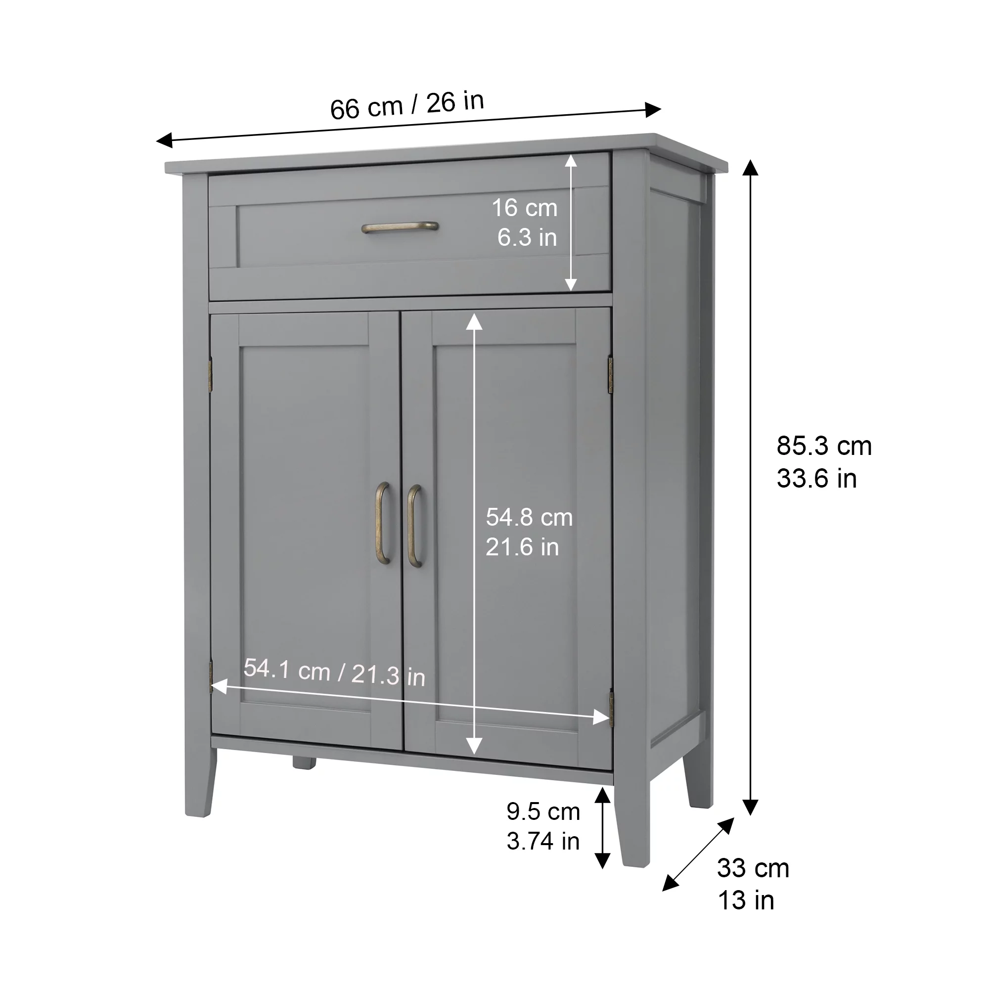 Teamson Home Mercer Mid Century Modern Wooden Floor Storage Cabinet, Gray