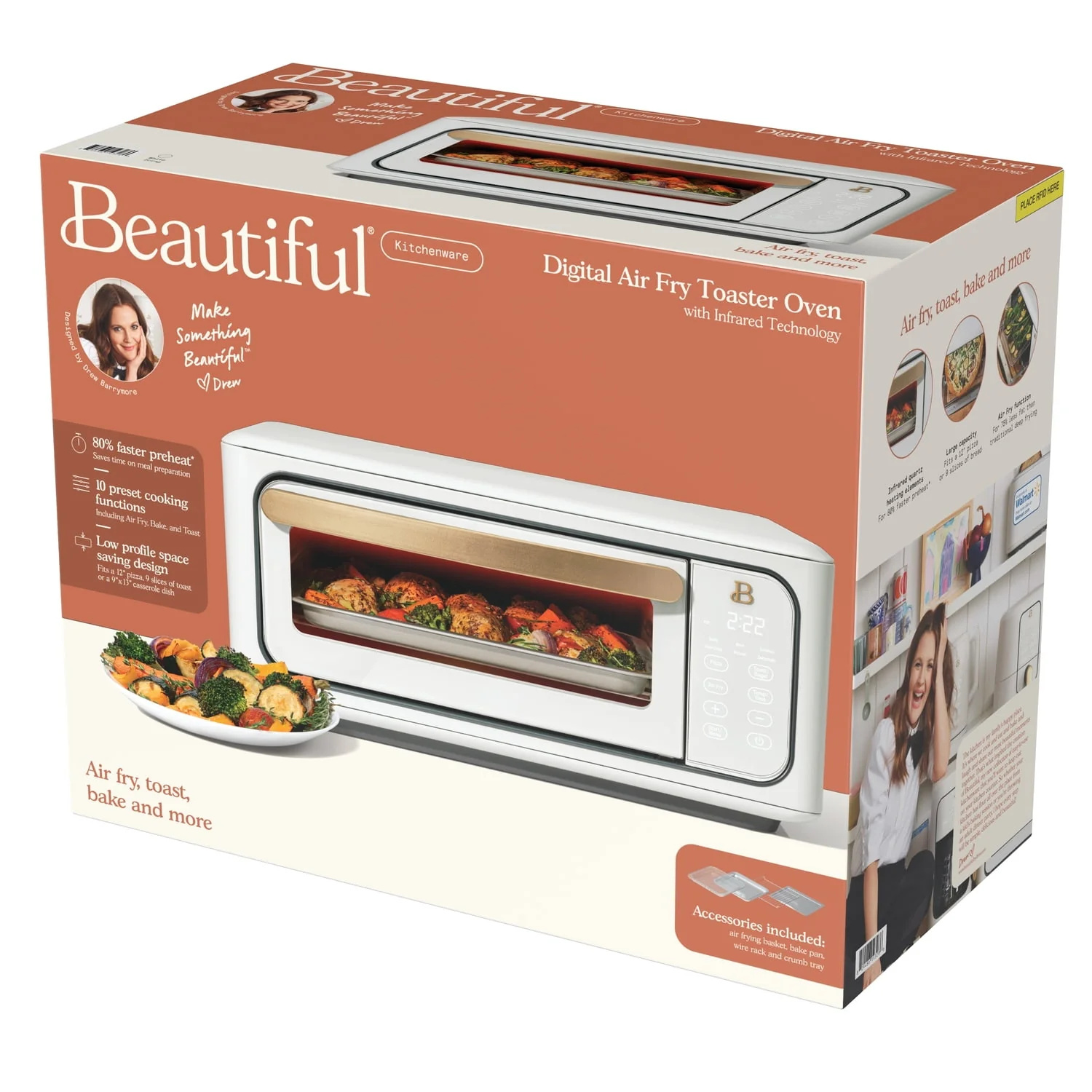 Beautiful Infrared Air Fry Toaster Oven, 9-Slice, 1800 W, Black Sesame by Drew Barrymore