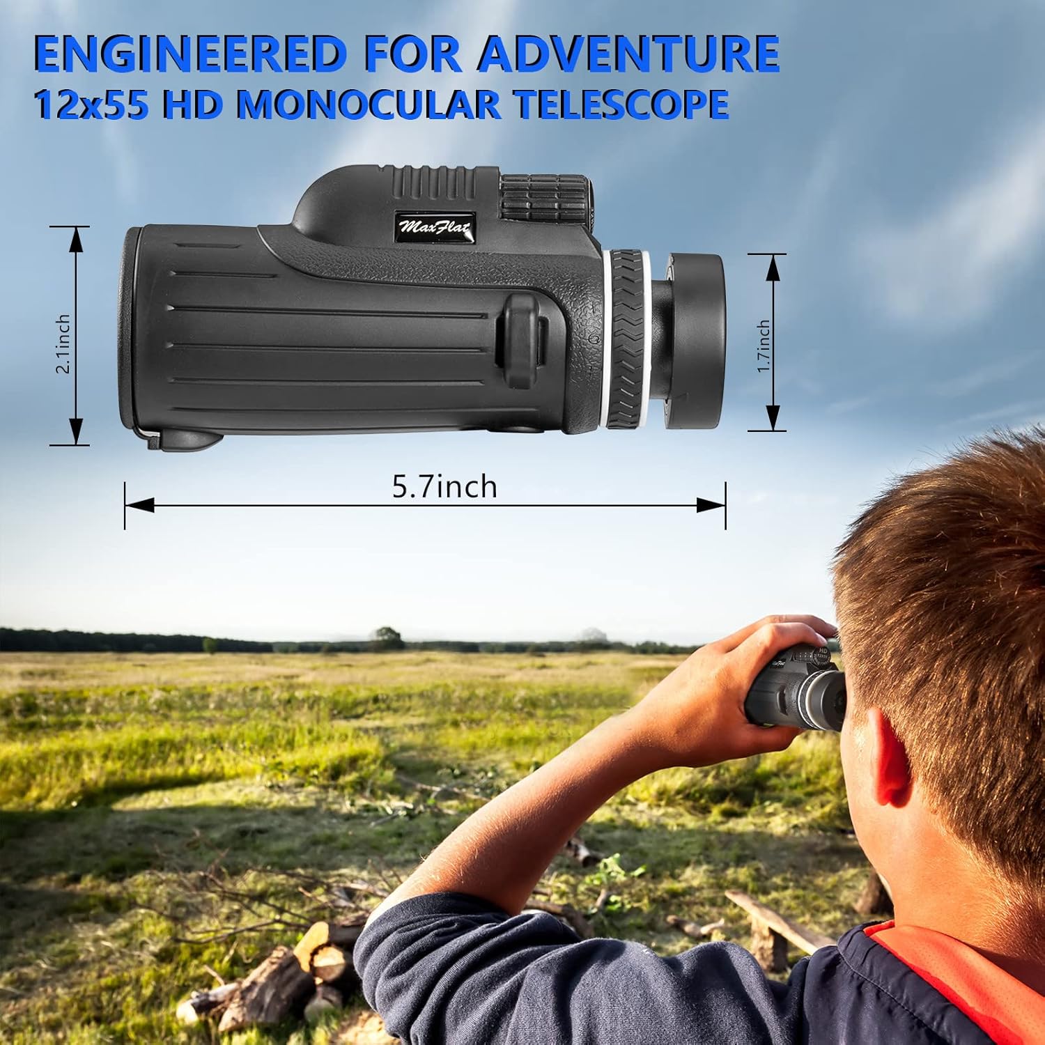 MaxFlat 12x55 High Definition Monocular Telescope, 2022 High Power BAK4 Prism & Waterproof Pocket Monocular with Smartphone Holder