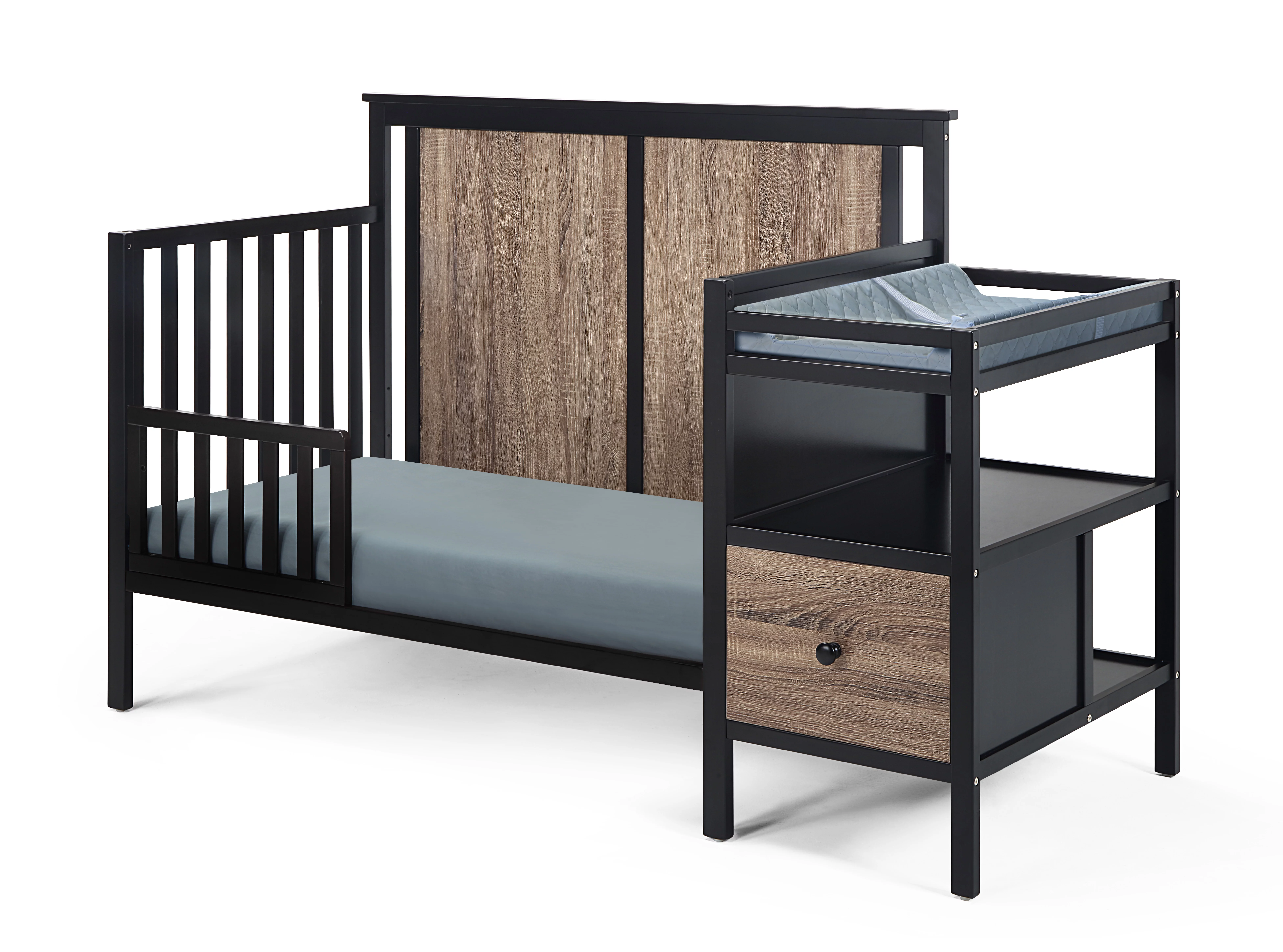 Suite Bebe Connelly 4-in-1 Convertible Mini Crib with Mattress Pad, Black