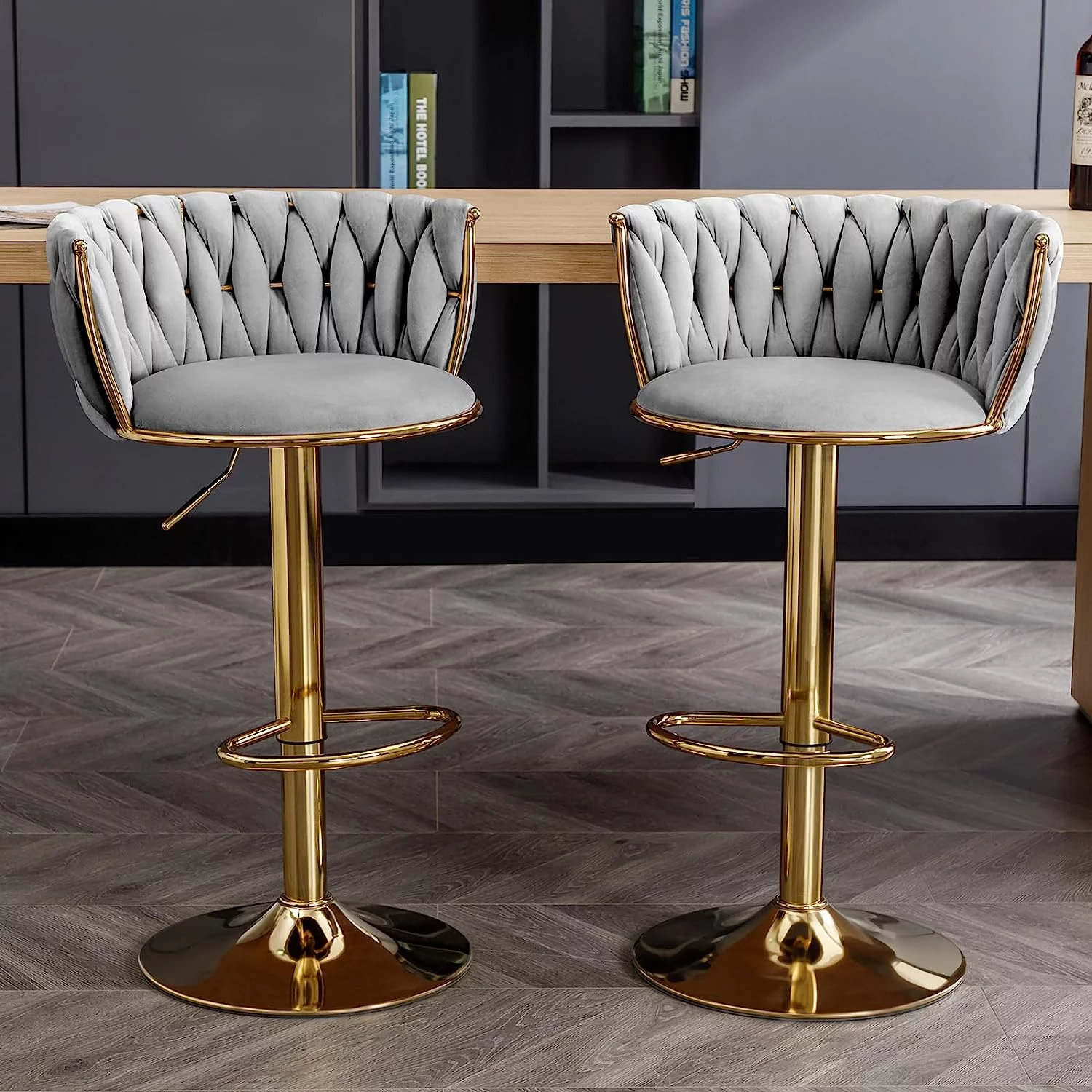 ZAFLY Adjustable Barstools, 360 Degree Swivel Bar Stool with Back at Counter Height Set of 6