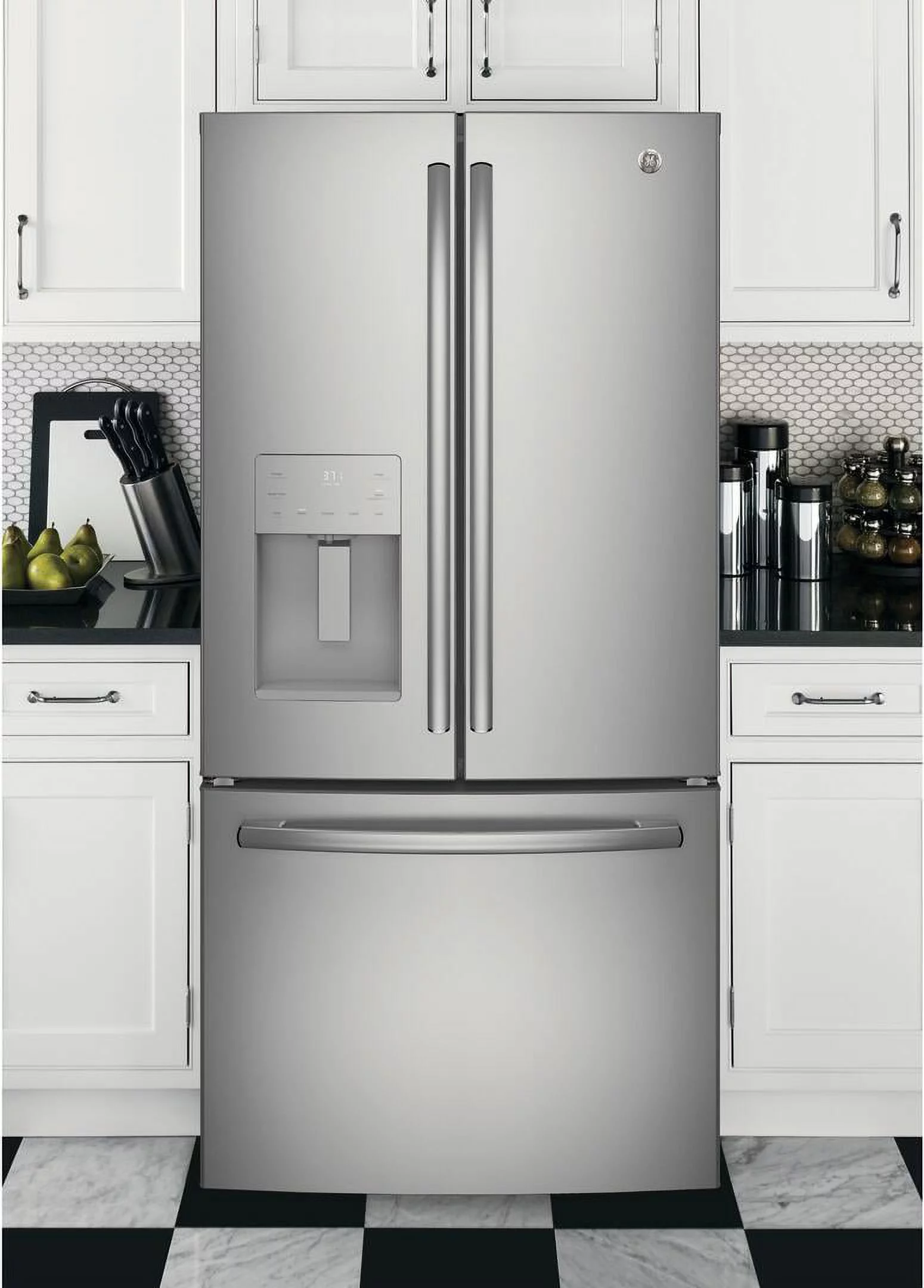 "GE GYE18JSLSS 33"""" Counter Depth Side by Side Refrigerator with 17.5 cu. ft."