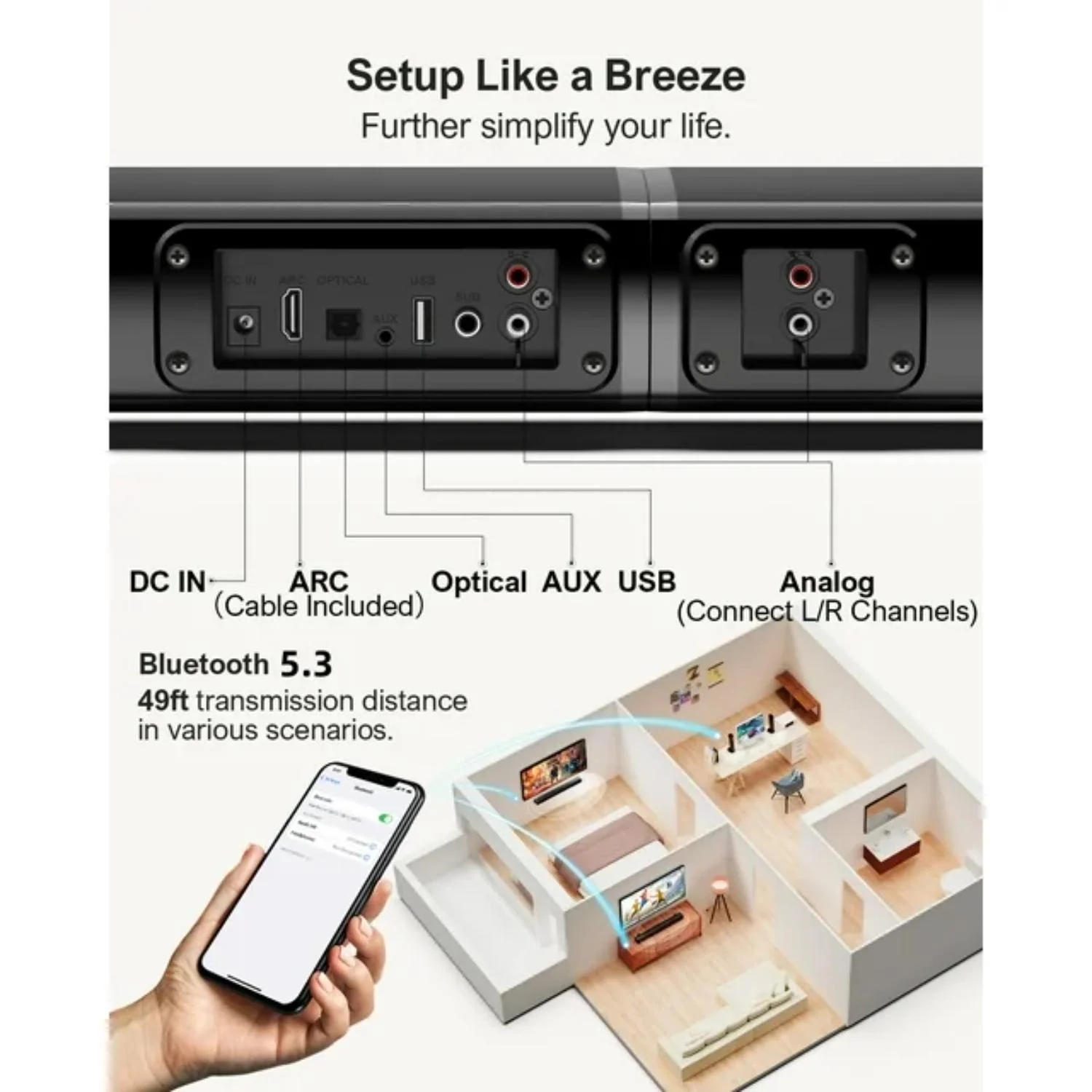 ULTIMEA 2.2ch Sound Bar for TV, Built-in Dual Subwoofer, 2 in 1 Separable Bluetooth 5.3 Soundbar , Bassmax Adjustable TV Surround Sound Bar