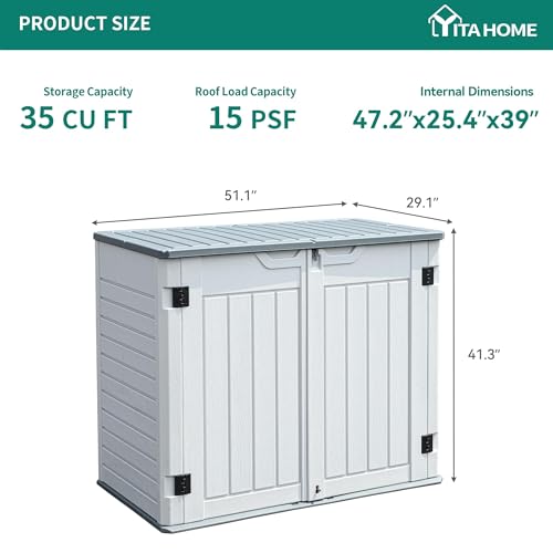 YITAHOME Outdoor Horizontal Storage Sheds w/o Shelf, Weather Resistant Resin Tool Shed, Multi-Opening Door for Storage of Bike, Trash Cans