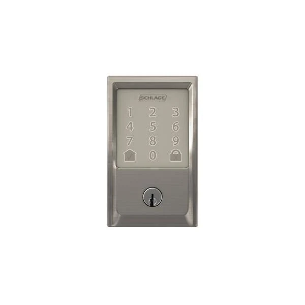 Schlage Century Encode Smart WiFi Door Lock with Alarm and Latitude Lever Handleset in Satin Nickel