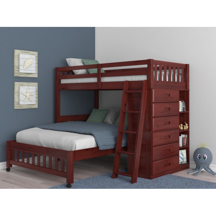 【Furniture】Giancola Twin Over Full 6 Drawer Solid Wood L-Shaped Bunk Beds with Bookcase by Viv + Rae