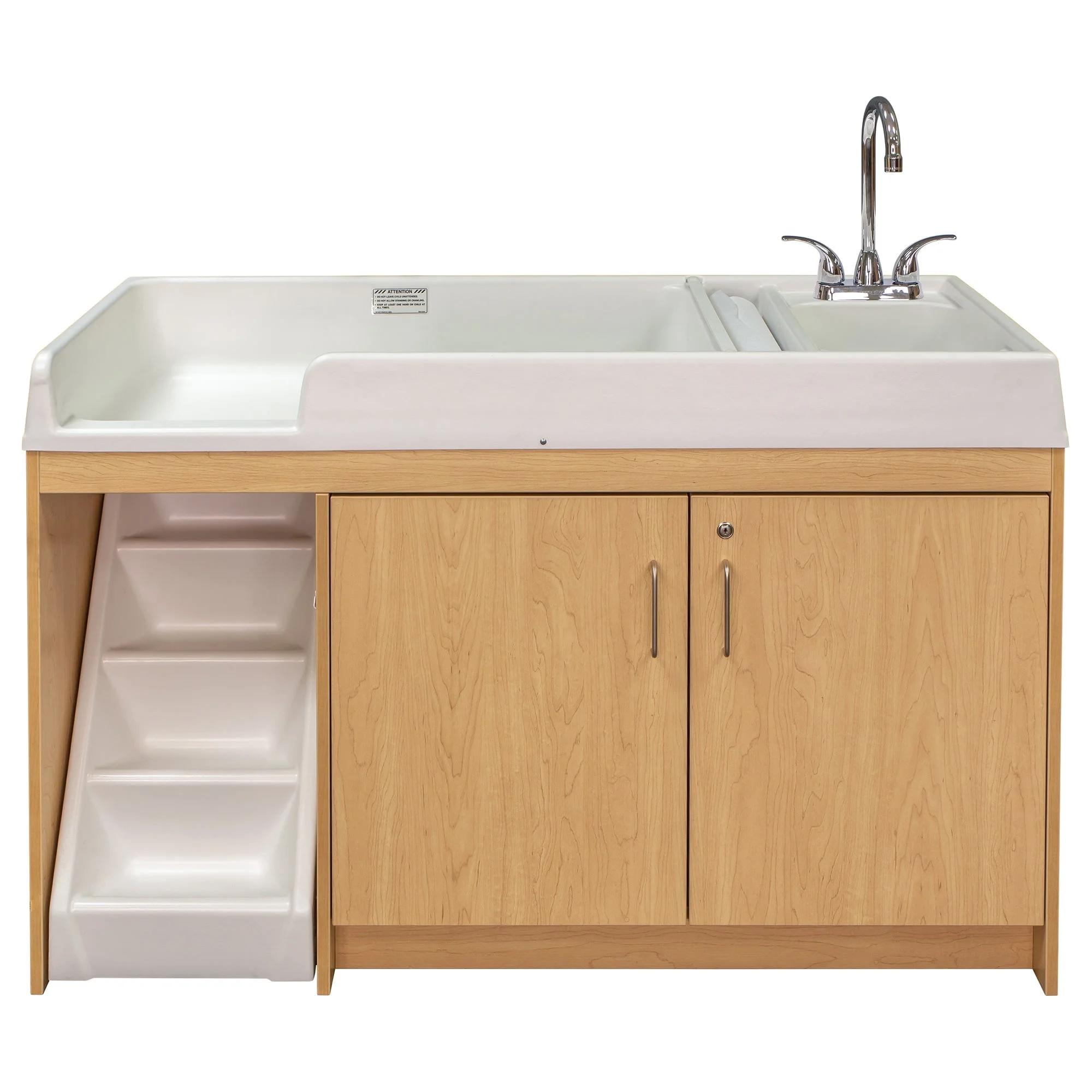Tot Mate Toddler Walk-Up Baby Changing Table with Sink and Steps, Nursery Furniture, Maple Wood