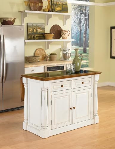 Homestyles Monarch Kitchen Island Set, With 2 Stools, Off-White