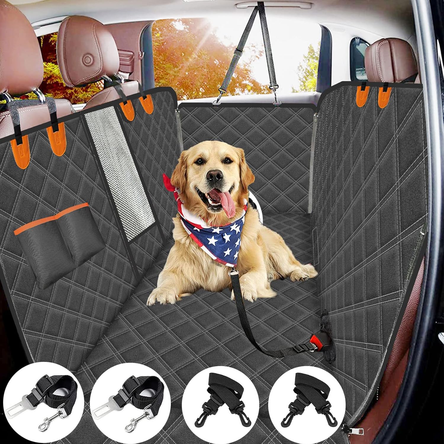 Dog Car Seat Cover for Back Seat-Waterproof Nonslip Hammock for Car Dog Seat Cover for Trucks and SUV Backseat Protector