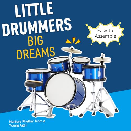 Ktaxon 5-Piece Complete Junior Drums Set, 14 Inch Beginners Drum Kit with Throne Stool, Pedal & Drumsticks, Kids Drums Musical Instruments W/Cymbal