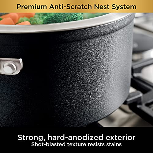 Ninja NeverStick Premium 10 Piece Pots & Frying Pans Set, with Glass Lids, Nesting, Hard Anodized, Kitchen Cookware Sets Nonstick
