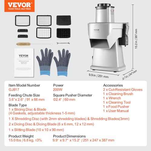 VEVOR Electric Vegetable Slicer, 4 in 1 Multifunctional Food Cutter, 200W Vegetable Chopper for Slicing Shredding Dicing and Slitting