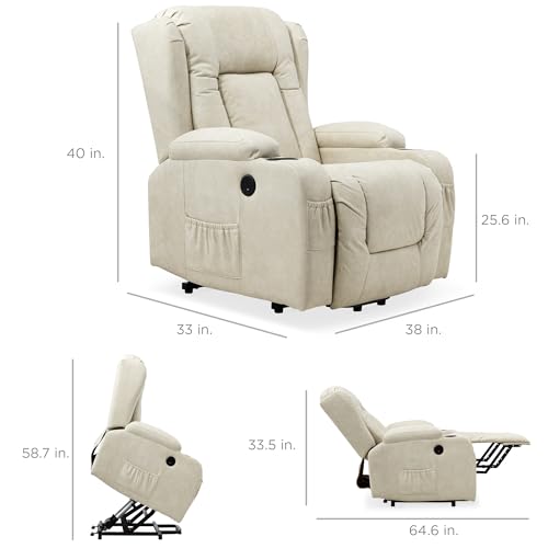 Best Choice Products PU Leather Electric Power Lift Chair, Recliner Massage Chair, Adjustable Furniture for Back, Legs w/ 3 Positions, USB Port, Heat