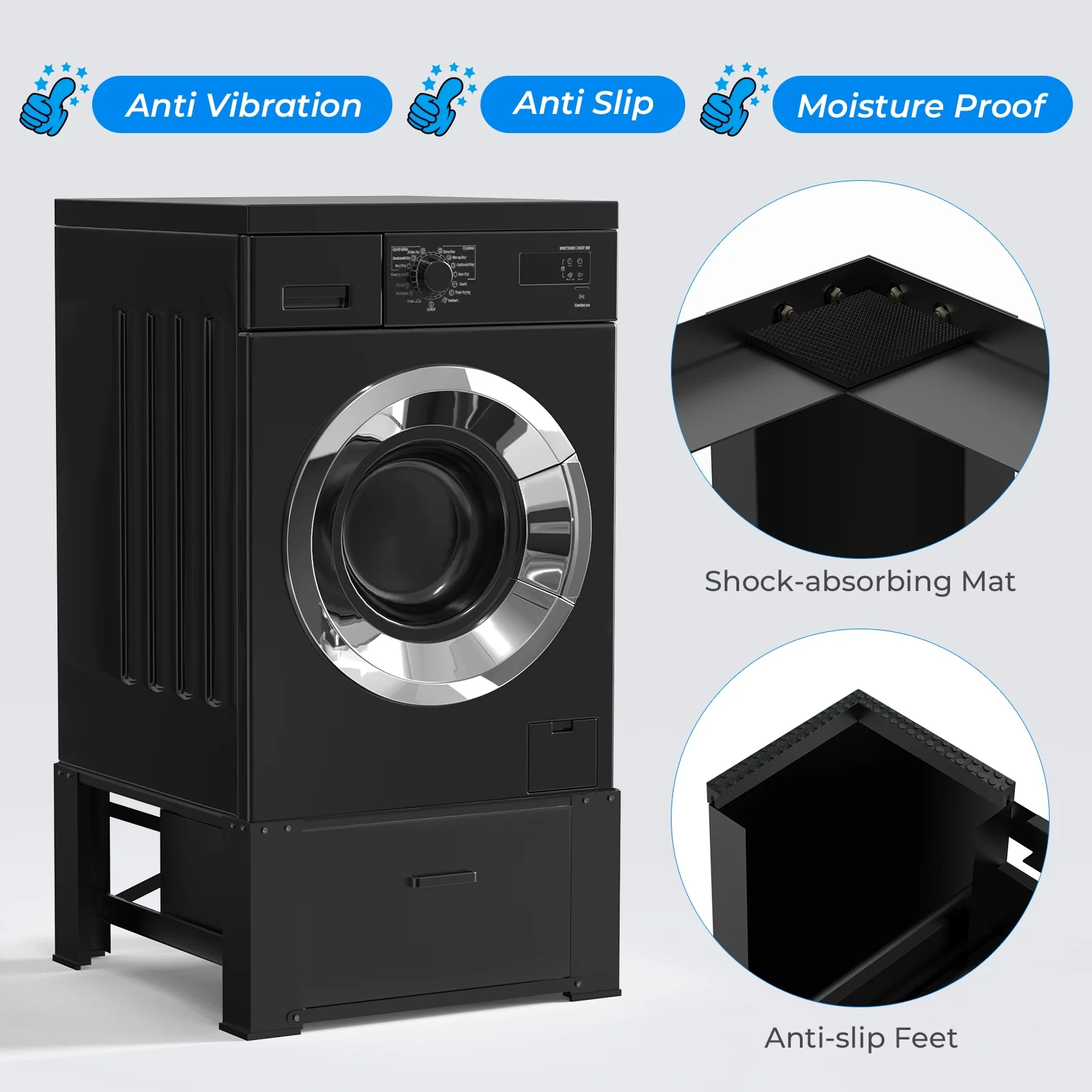 2 Pack Laundry Pedestals 28"× 29" Heavy Duty Inlife Dual Washing Machine Pedestals, Washer and Dryer Stands, Stainless Steel, Black