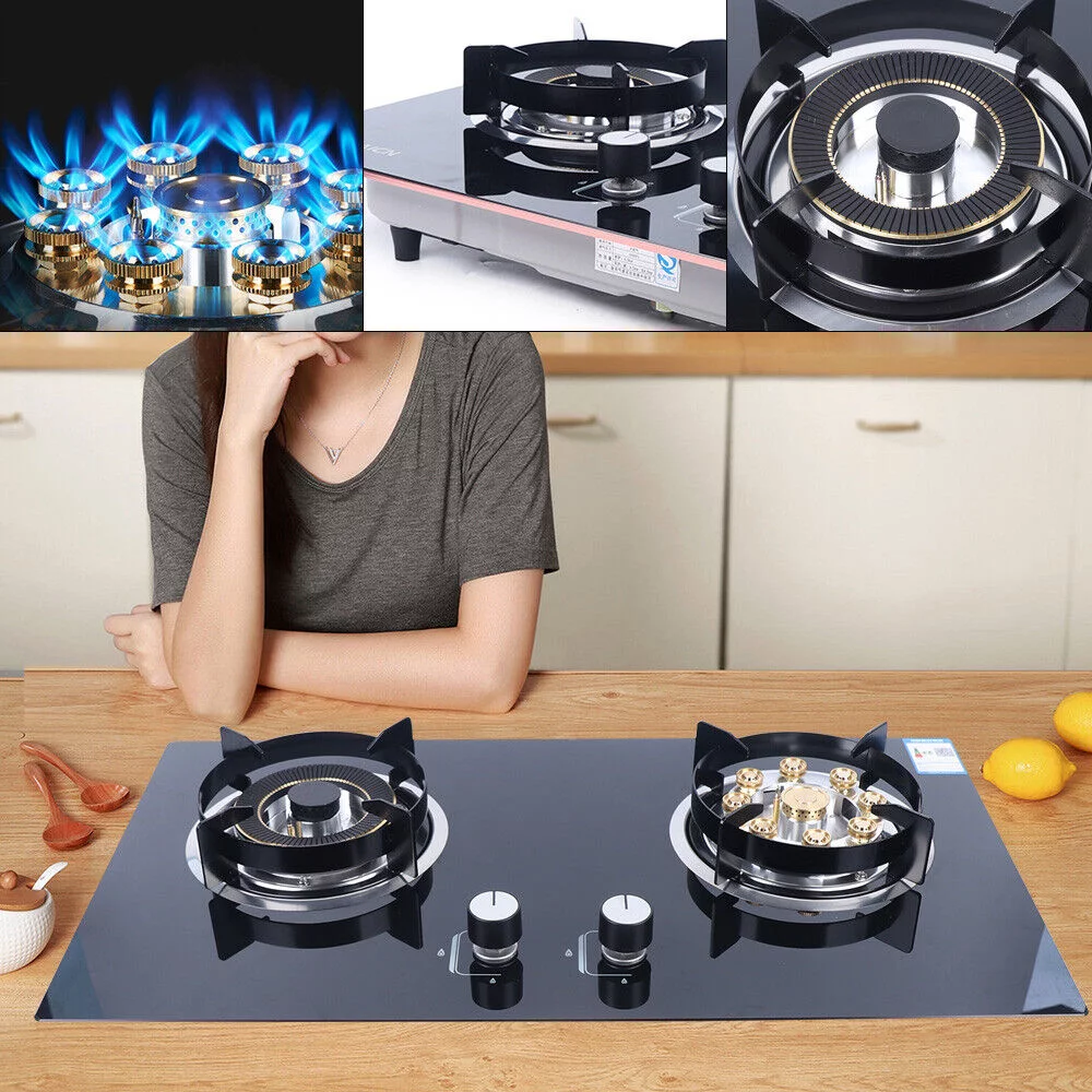 Fichiouy Gas Cooktop Stove Top 2-Burner Built-In Natural Gas Stove Tempered Glass Kitchen