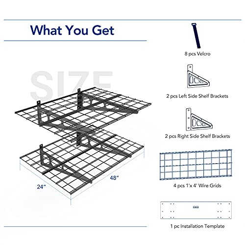 FLEXIMOUNTS 2-Pack 2x6ft Garage Shelving 24-inch-by-72-inch Wall Shelf Garage Storage Rack Floating Shelves, Black