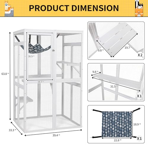 Catio Outdoor Cat Enclosure, Wooden Catio with Window Access for Patio, Indooe Kitty House (Black)