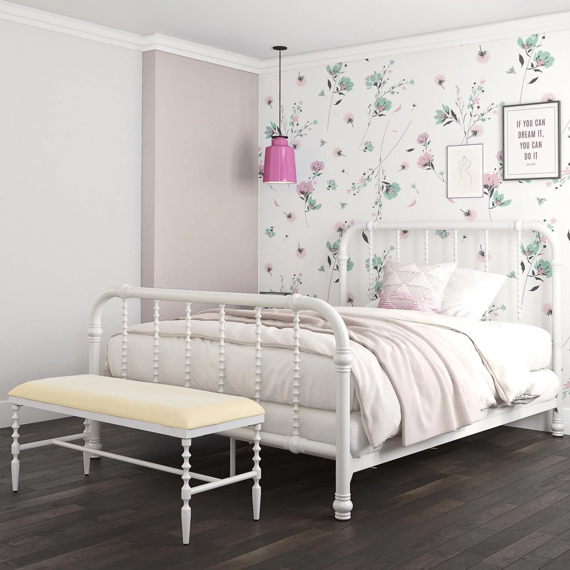 DHP Jenny Lind Metal Bed, Full, White