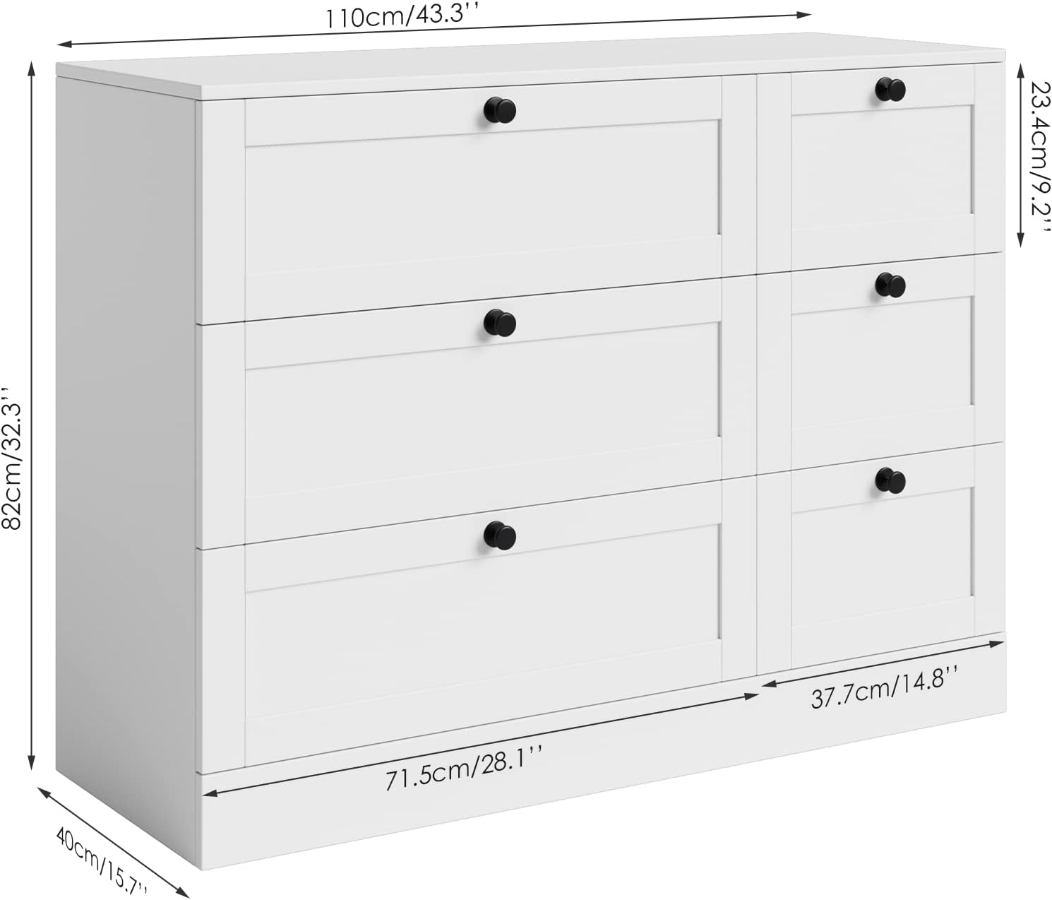 HOSTACK Storage Cabinet, 6 Drawer Dresser with Wide Space, Modern Closet Storage Drawers, Wooden Sideboard for Living Room, Bedroom, Dining Room