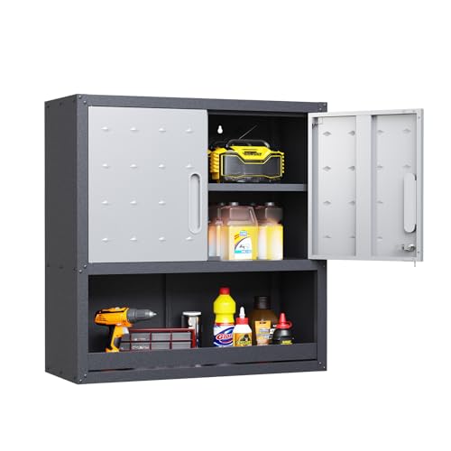 Garage Storage Cabinet Wall Cabinet with 2 Doors,Lockable Tool Cabinets Wall Mounted with Adjustale Shelves