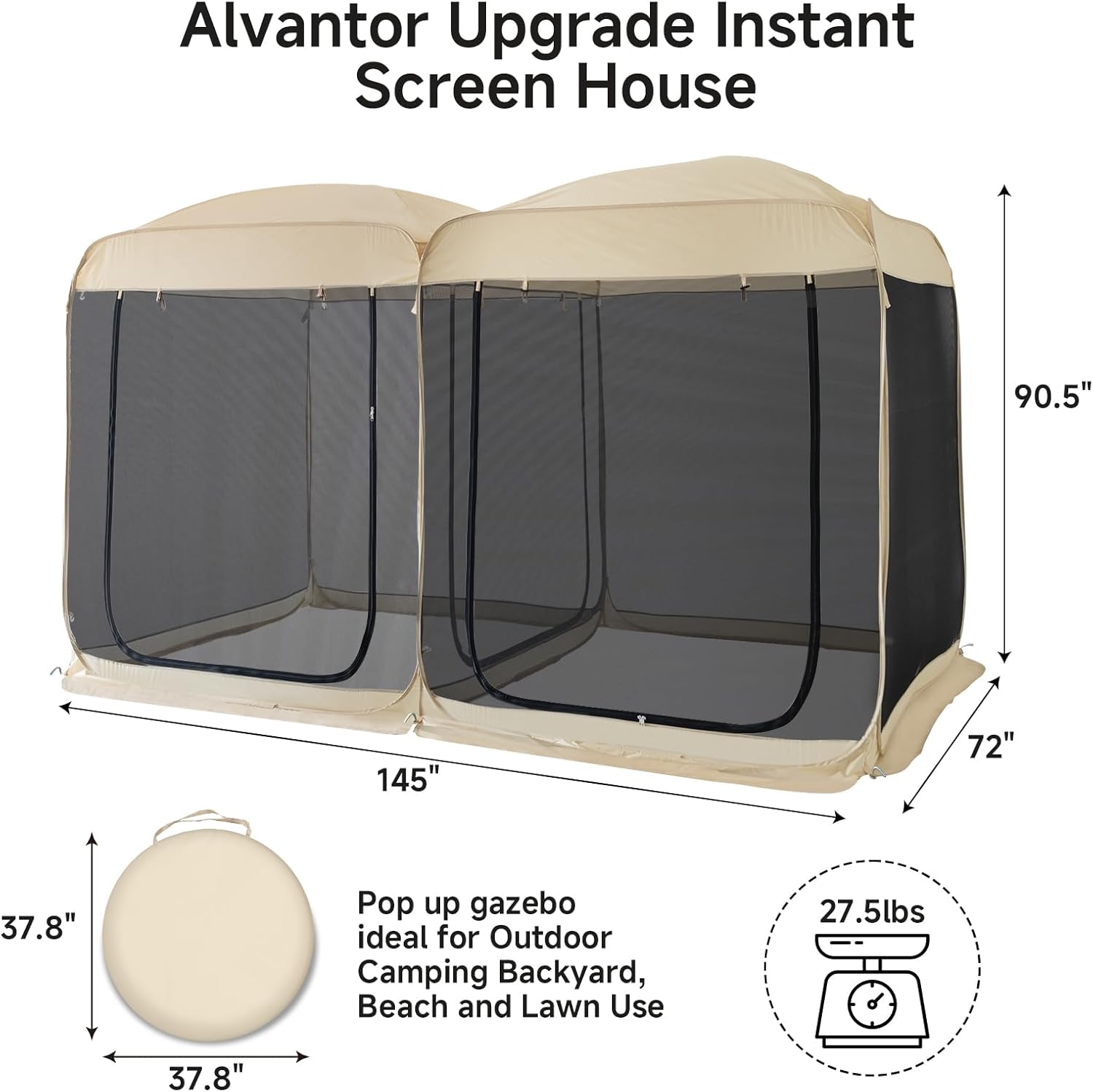 Alvantor Screen House Room 2024 Upgraded 2 in 1 Screen Tent Pop Up Gazebo with Mesh Mosquito Netting, Sun Shade Outdoor Canopy for Patio, Camping