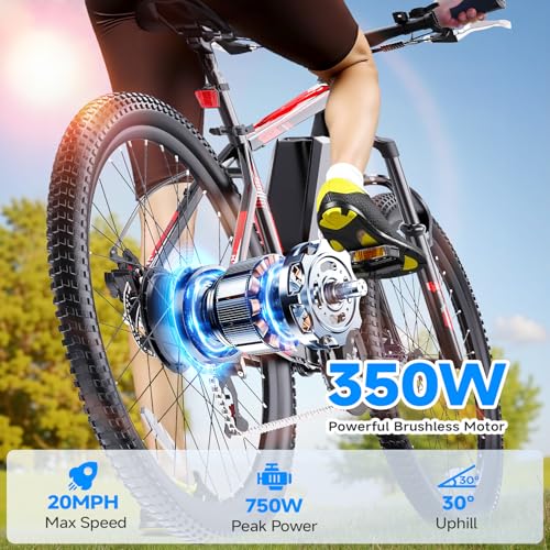 Totem Electric Bike for Adults, 750W Peak 26" Ebike for Men Women Teens with 375WH, 21 Speed, 20Mph, Up to 40Miles Front Suspension