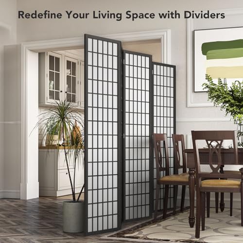 JOSTYLE Room Divider Wall Shoji Screen, 6 Panel Folding Privacy Screen for Room Separation, Japanese Wood Room Divider, 5.9 Ft, Natural