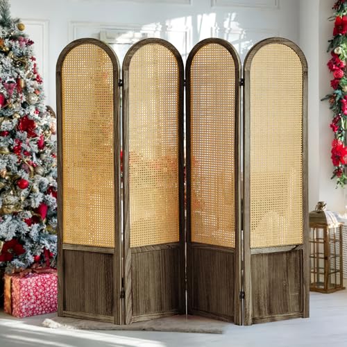 5.9 Ft Tall Hand-Woven Rattan Room Divider 3 Panels, Wood Room Divider Panel, Folding Screen Divider Wall, Wall Divider for Room Separation