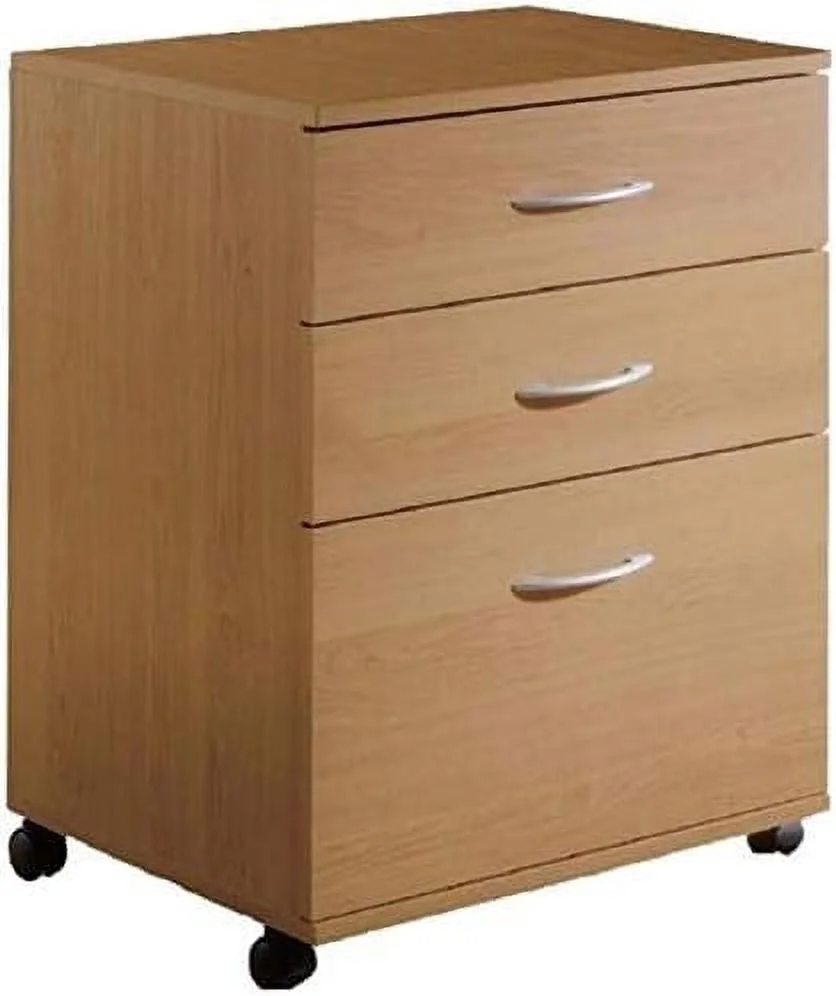 Wood 3 Drawer Lateral Mobile Vertical Filing Cabinet In Natural Maple