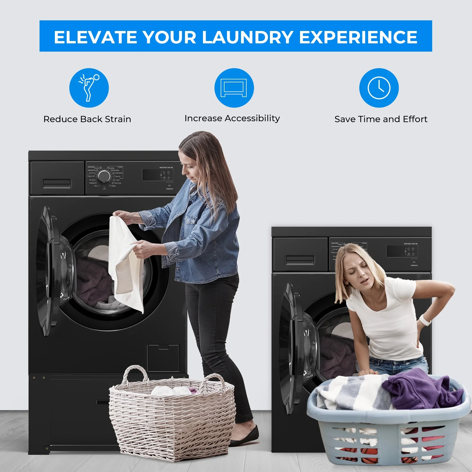2 Pack Laundry Pedestals 28"× 29" Heavy Duty Inlife Dual Washing Machine Pedestals, Washer and Dryer Stands, Stainless Steel, Black