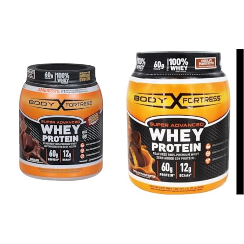 Body Fortress 100% Whey, Premium Protein Powder, Chocolate, 1.78lbs (Packaging May Vary) & 100% Whey, Premium Protein Powder, Strawberry