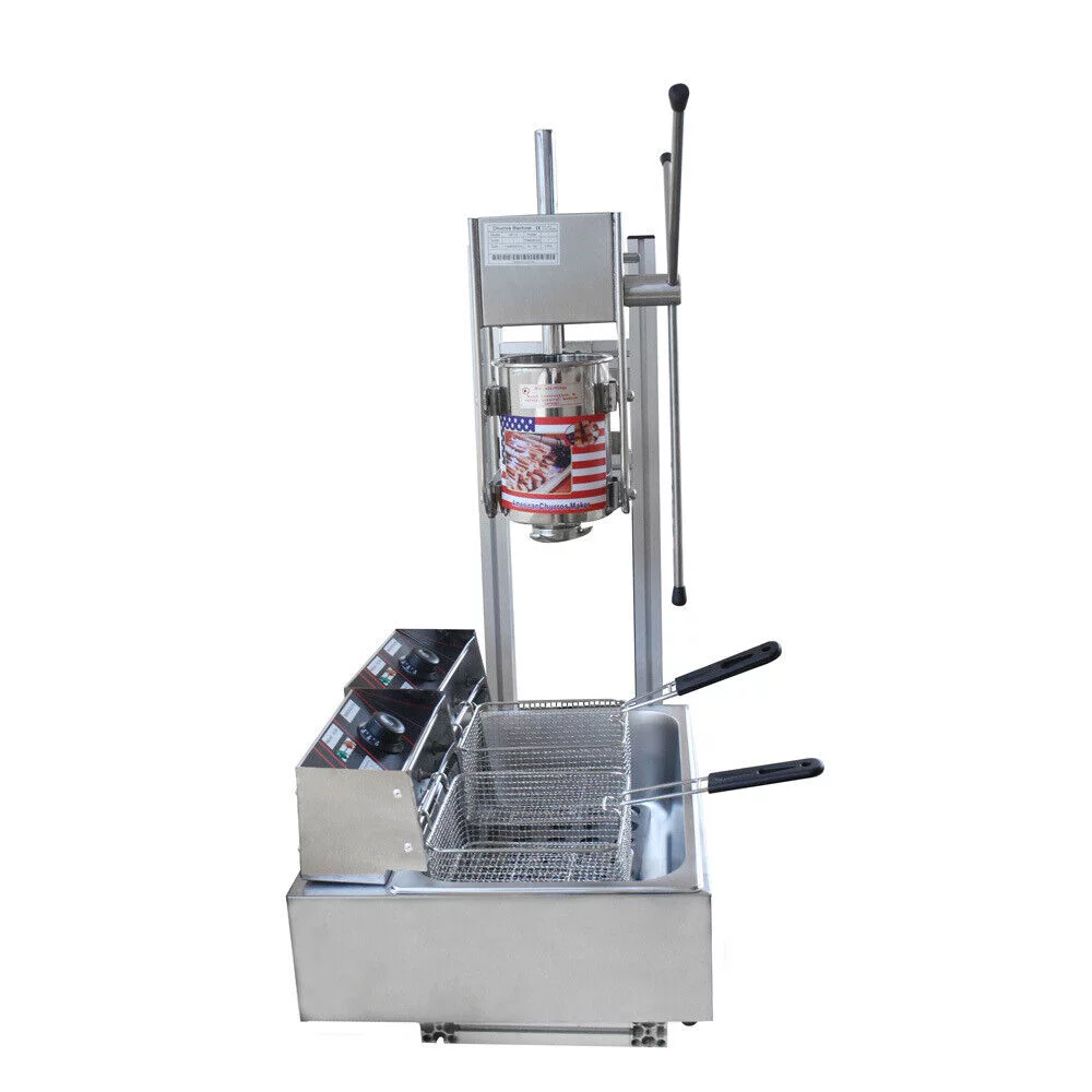 Miumaeov Churros Machine Manual Stainless Steel Vertical Sausage Stuffer with Fryer 2 in 1 Sausage Maker Spanish Churro Maker Commercial Home Spanish