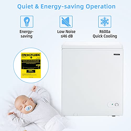 COSTWAY Chest Freezer, Quiet Small Deep Freezer with Top Open Door & Removable Basket, Compact Freezer with Two Rolling Casters for Apartments, Bars