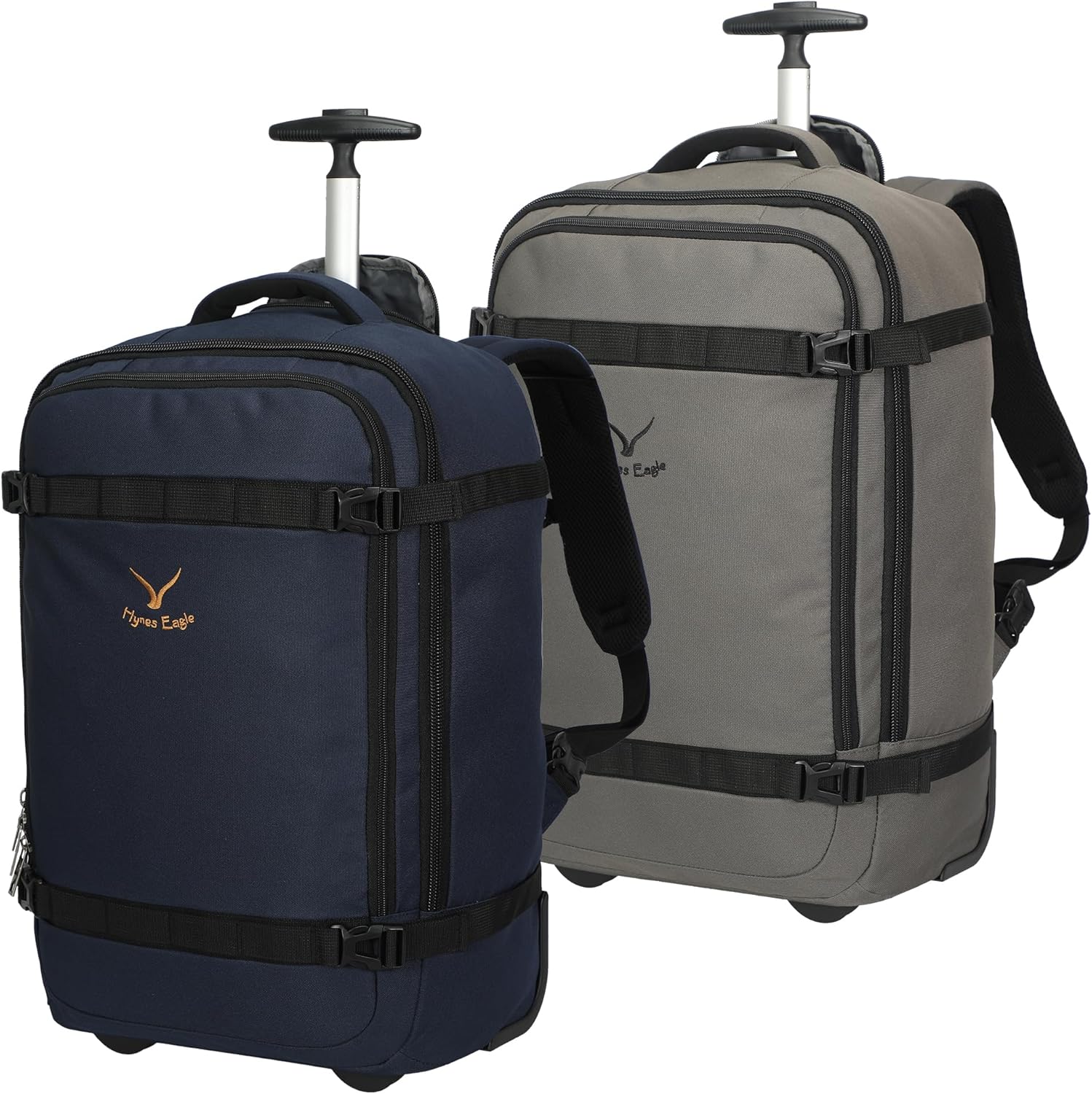 Hynes Eagle 42L Rolling Backpack Wheeled Backpack Flight Approved Travel Backpack Carry on Luggage Navy Blue with Grey