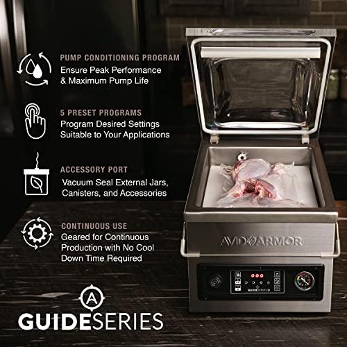 Avid Armor Chamber Vacuum Sealer Guide Series Double Wire Seal Bar Powered by Rotary Oil Pump, Perfect for Liquid-Rich Wet Foods, Cooking Sous Vide