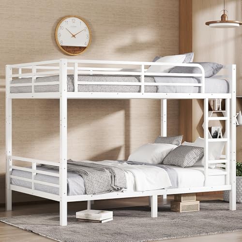 Heavy Duty Bunk Bed Frame with Ladder, Twin XL Over Twin XL Bunk Beds with Safety Guardrails, Adults Bunk Beds with Noise-Reducing Rubber Stoppers