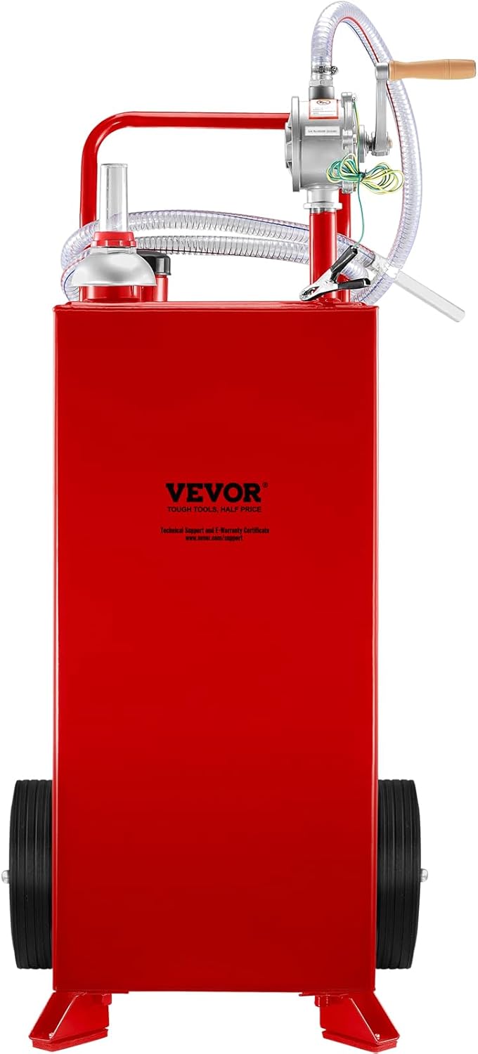 VEVOR 30 Gallon Portable Gas Caddy, Fuel Caddy Fuel Storage Tank with 2 Wheels & Manual Transfer Pump, Gasoline Diesel Fuel Container for Cars