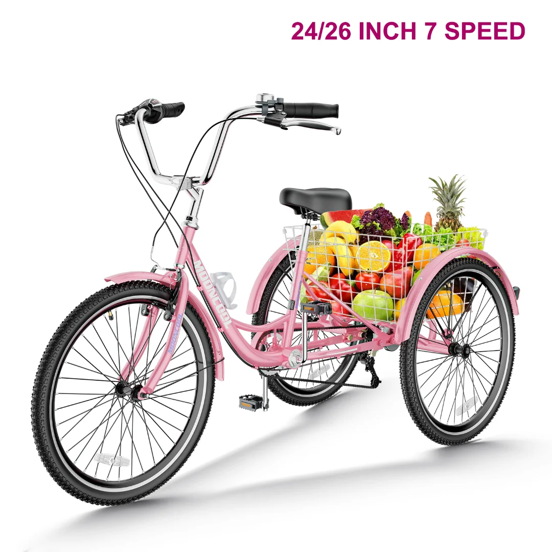 Docred Adult Tricycle 7 Speed 24 Inch Three Wheel Bike Cruiser Trike for Men/Women/Seniors