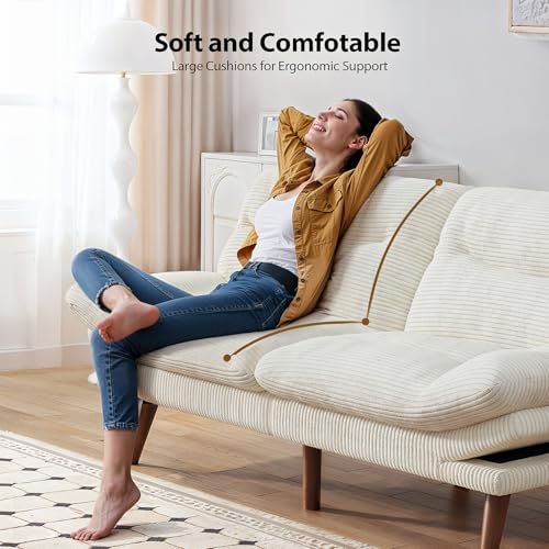 Pipishell Convertible Futon Sofa Bed,66" Corduroy Futon Couch with Adjustable Backrest and Armrests, Recliner Sleeper Sofa for Small Spaces